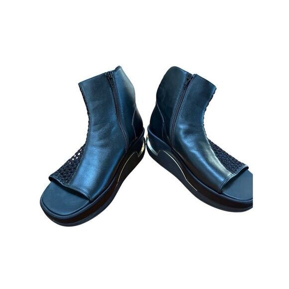 4CCCCEES Black/Gold Mesh Platform Ankle Boots Open Toe Side Zip NWOB EU 40 US 9 - Picture 12 of 15